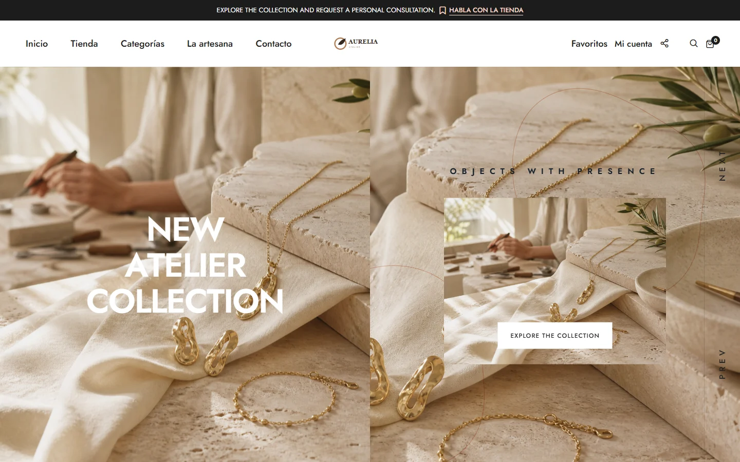 A fictional jewellery website on a desktop screen